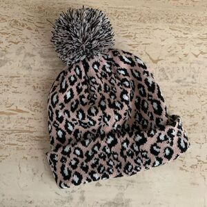 Pink leopard pom pom hat
